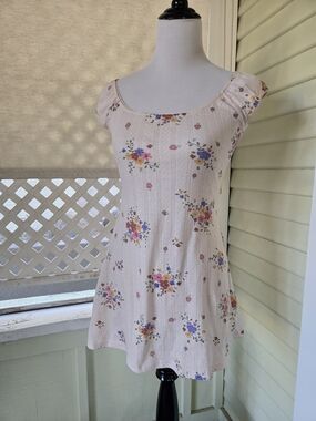 Cider Cream Floral Mini Dress with Pink, Purple & Yellow Flowers